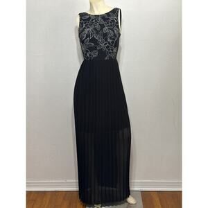 Paul Smith Black Label Maxi Pleated 100%Silk Dress S Black White Floral Designer